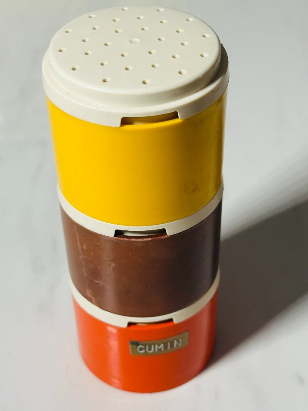 Vintage Tupperware 3 Stacking Spice Shakers Harvest Colors with Lids